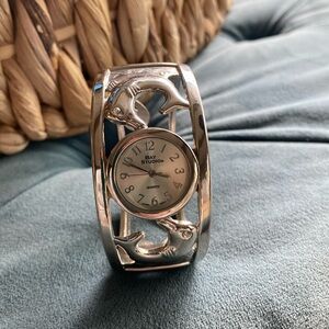 Silver Cuff Watch with Dolphins